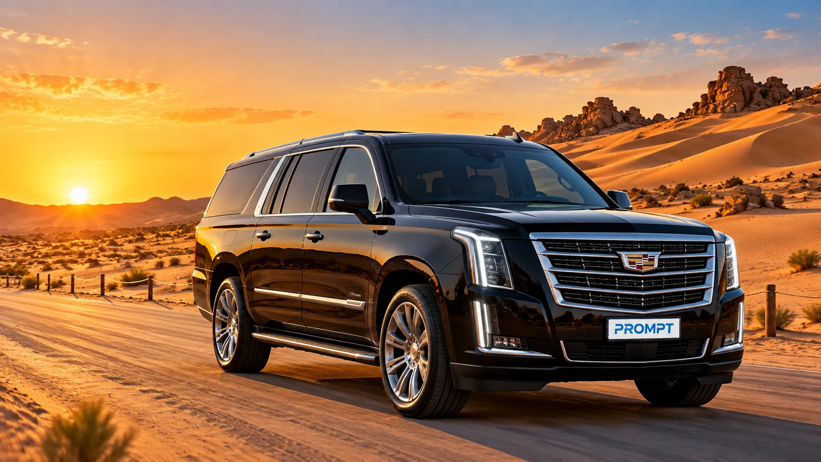 Cadillac Escalade ESV chauffeur car for private desert safari transfers in Dubai