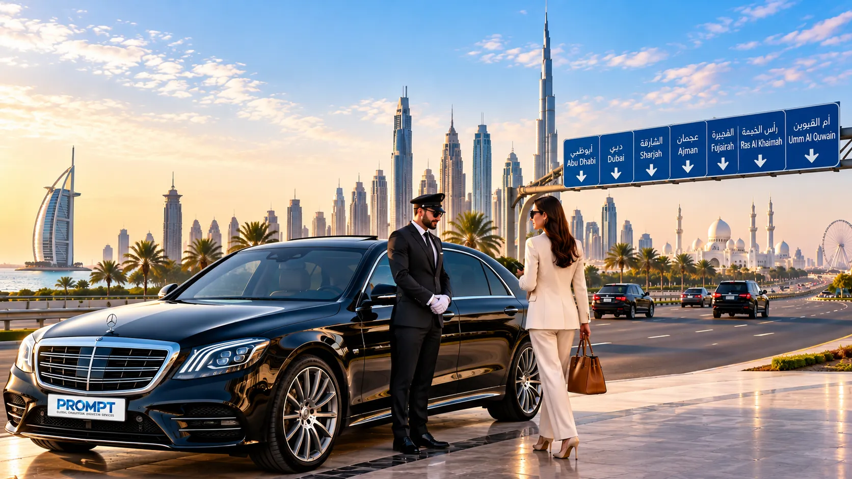 Prompt Limo chauffeur-driven car on a city-to-city transfer in the UAE